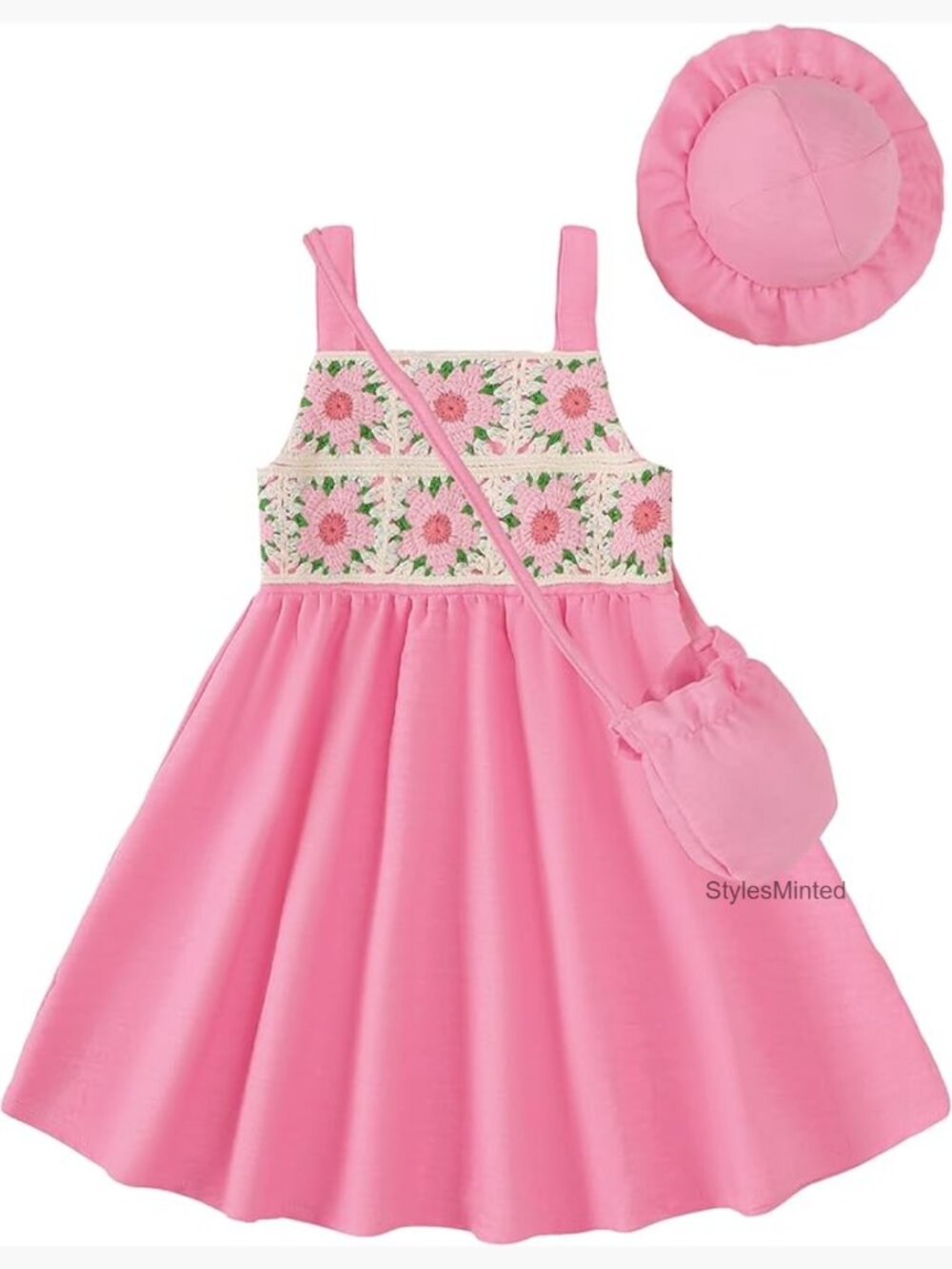 Toddler Girls 3-Piece Sleeveless Sundress Set Bowknot Summer Outfits Size 2-8T